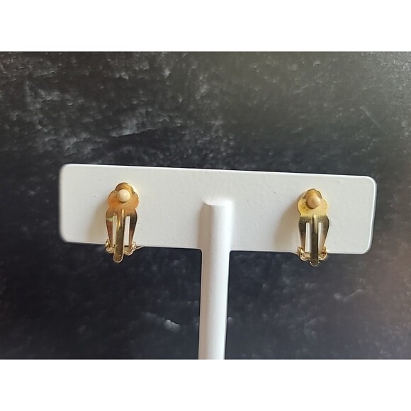 Red And Gold Tone Clip-on Earrings Vintage - Picture 5 of 10